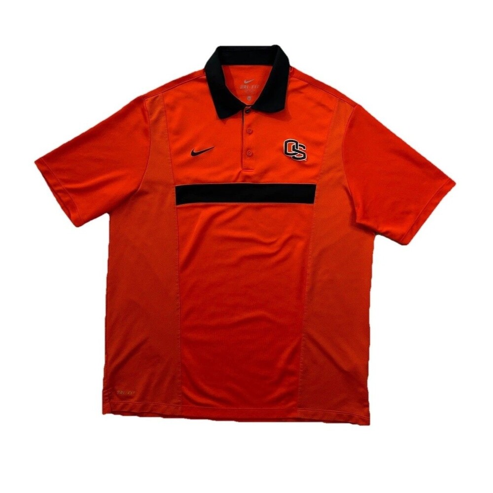NIKE Oregon State Beavers Polo Mens L Orange Black Sideline Dri-Fit Team Issue
